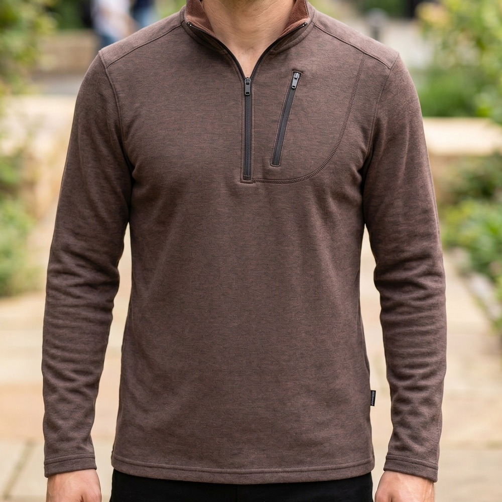 Swiss Tech Mens Quarter Zip Pullover Heathered‎ Brown Mock Neck SWMM22Z22
